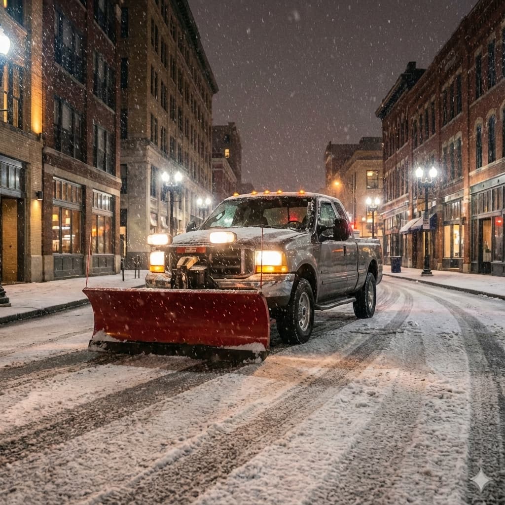 Snowplow Truck at Night